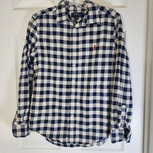 Polo Ralph‎ Lauren Boy's Blue Ivory Check Button Down Shirt L (14-16)